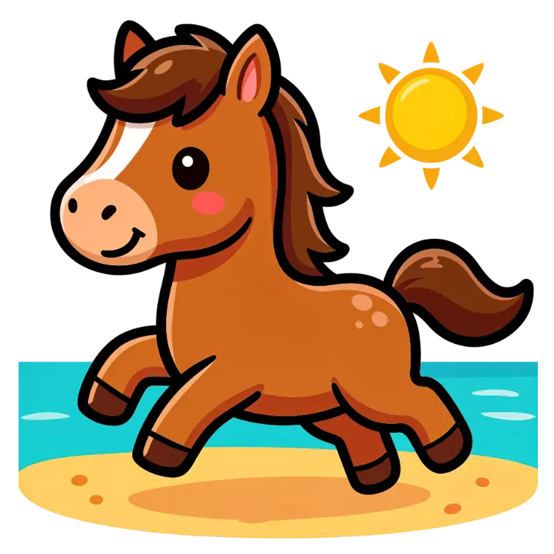 Lighthearted Cute Horse with Expressive Face on Sunny Shore