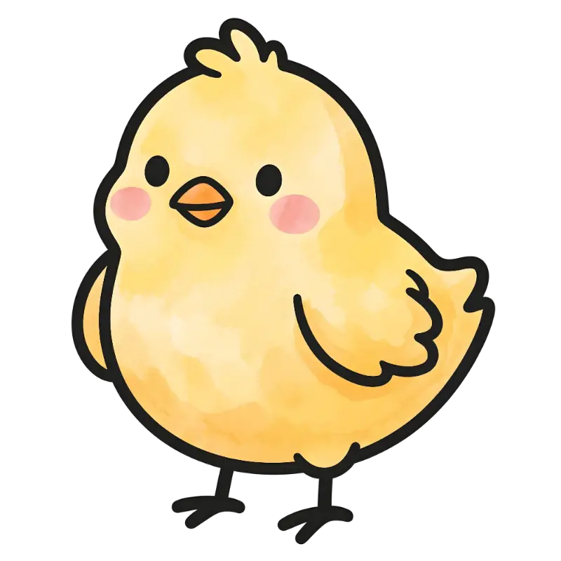Hand-drawn Yellow Chick with Watercolor Fill and Outlines