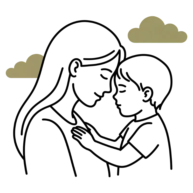 Muted Pixelated Line Art Subtle Mother Child Bond