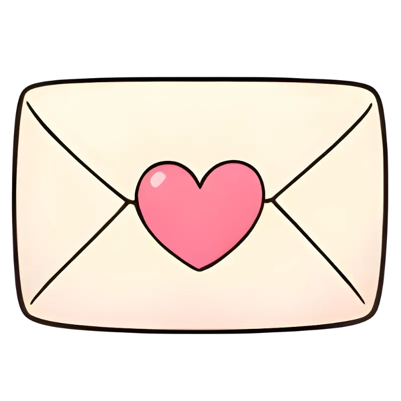 Cartoon Flat Love Letter Icon with Pink Heart for Romantic Messages