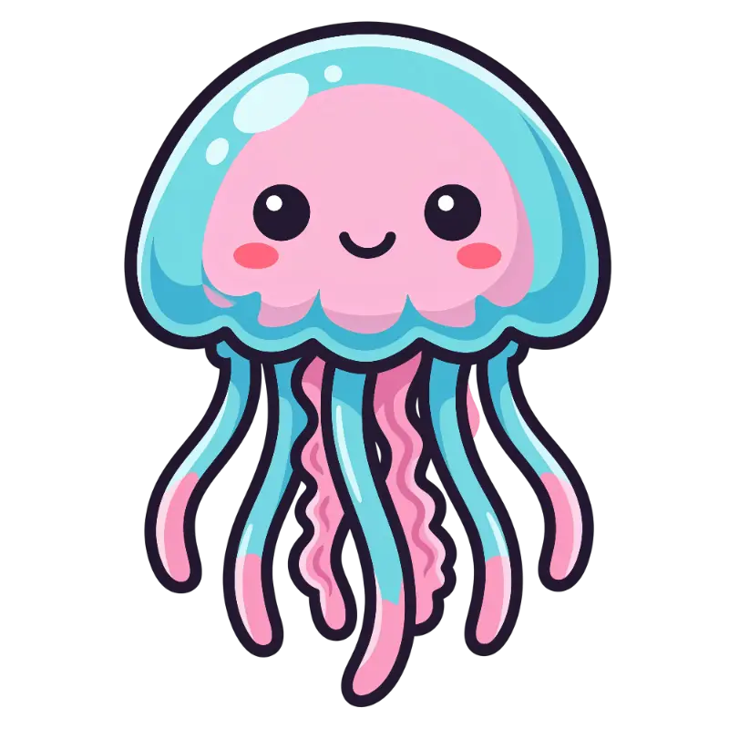Kawaii Pink and Blue Jellyfish Character