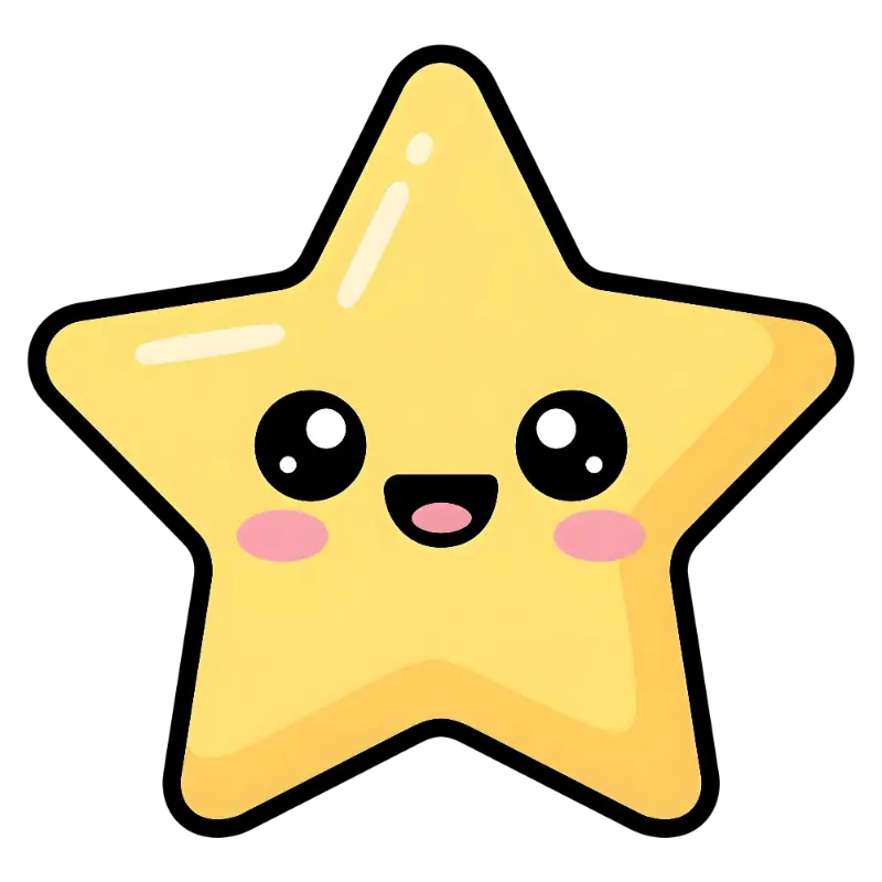 Kawaii Star Character with Smiling Face and Pink Blush