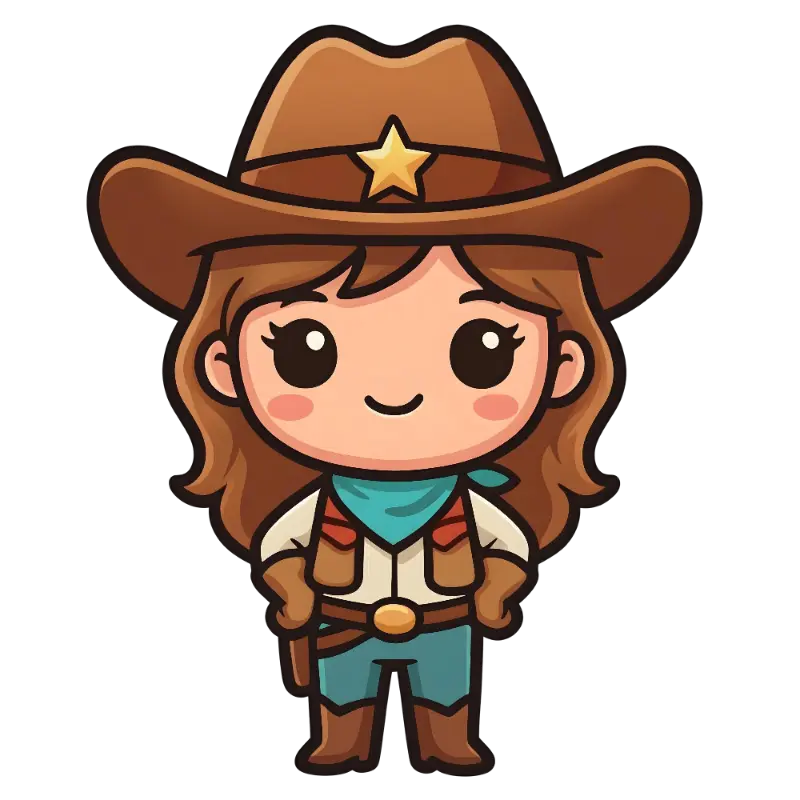 Adorable Chibi Cowgirl Character with Star Hat and Holster