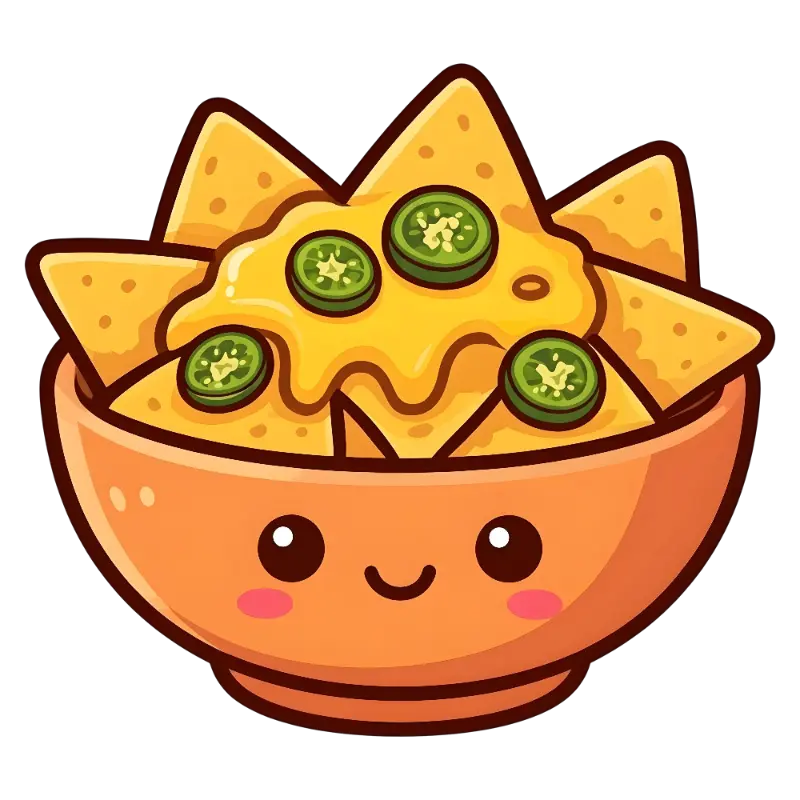 Smiling Kawaii Nachos with Melted Cheese and Jalapenos