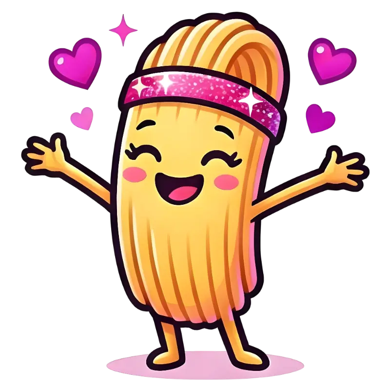 Kawaii Cartoon Pasta Character Sticker: Cheerful Pink Headband Emoji