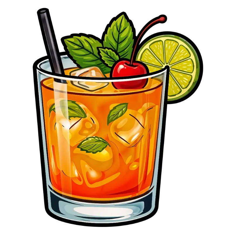 Cartoon Style Fruity Cocktail with Cherry and Straw