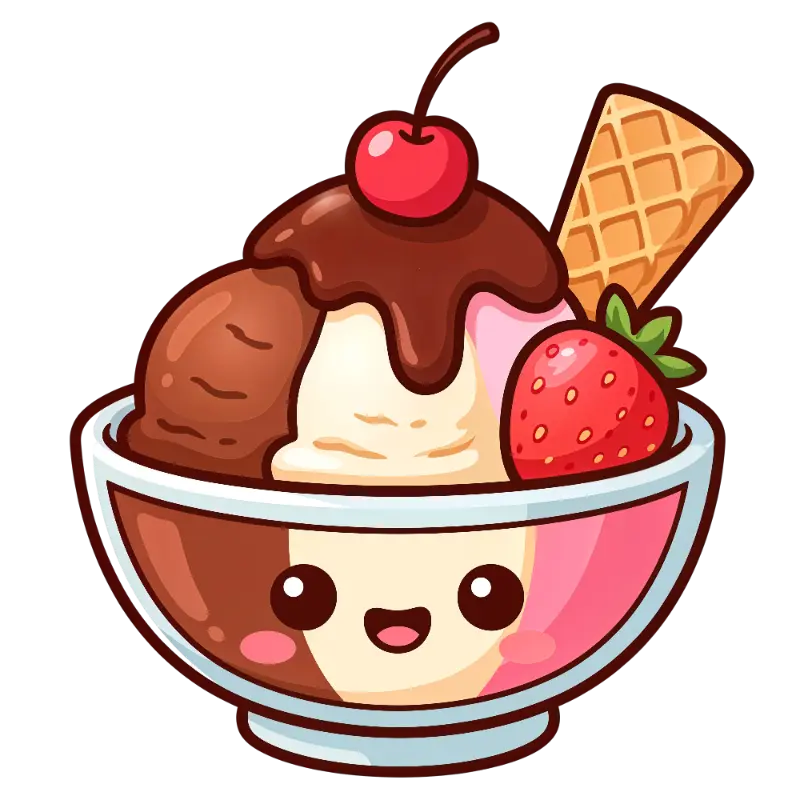 Cartoon Chocolate Strawberry Sundae Kawaii Face Character