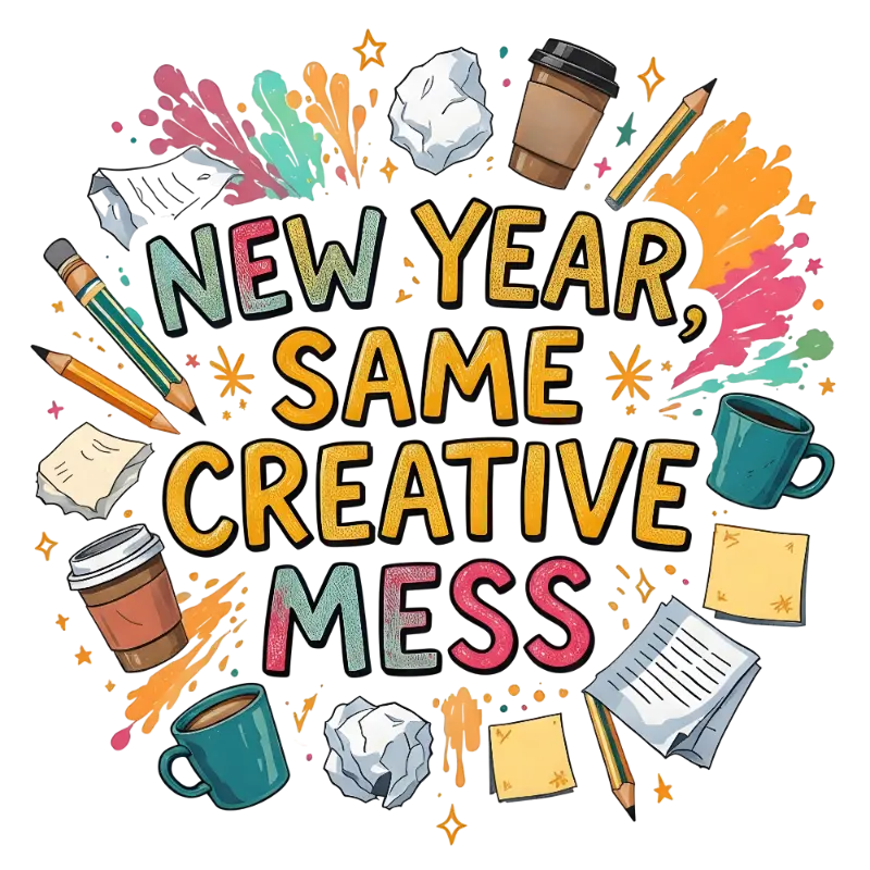 Hand-drawn 'NEW YEAR, SAME CREATIVE MESS' Graphic for Creatives