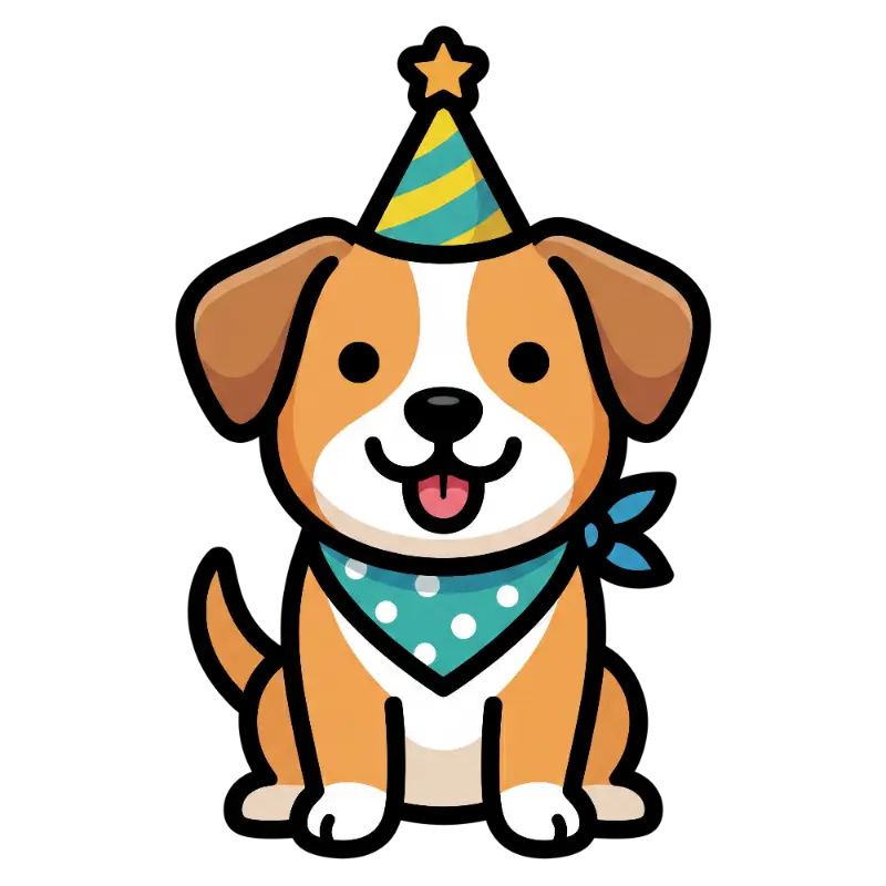 Cartoon Dog with Party Hat and Bandana