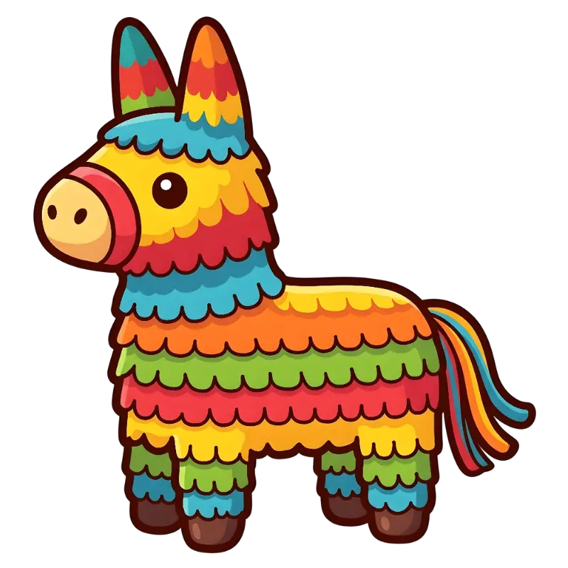 Festive Cartoon Donkey Pinata with Multi-Colored Scalloped Layers