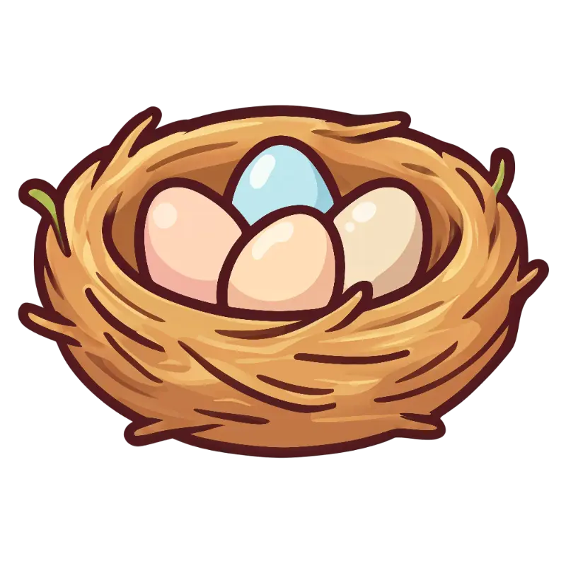 Cute Cartoon Bird Nest with Four Pastel Eggs Illustration