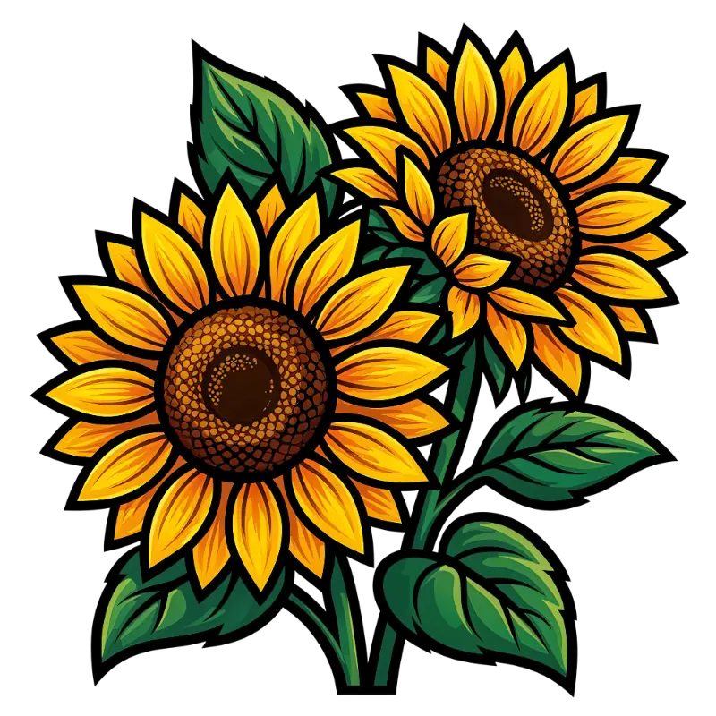 Cheerful Vector Art Two Sunflowers with Thick Outlines