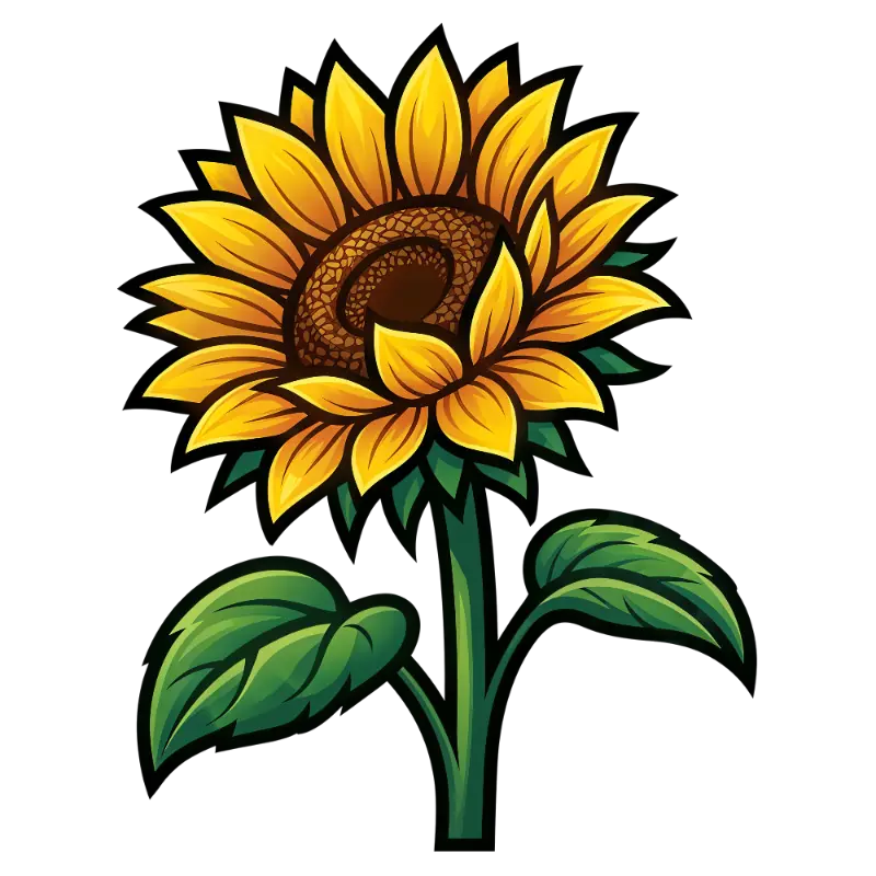 Vibrant Graphic Sunflower with Bold Outlines and Spiral