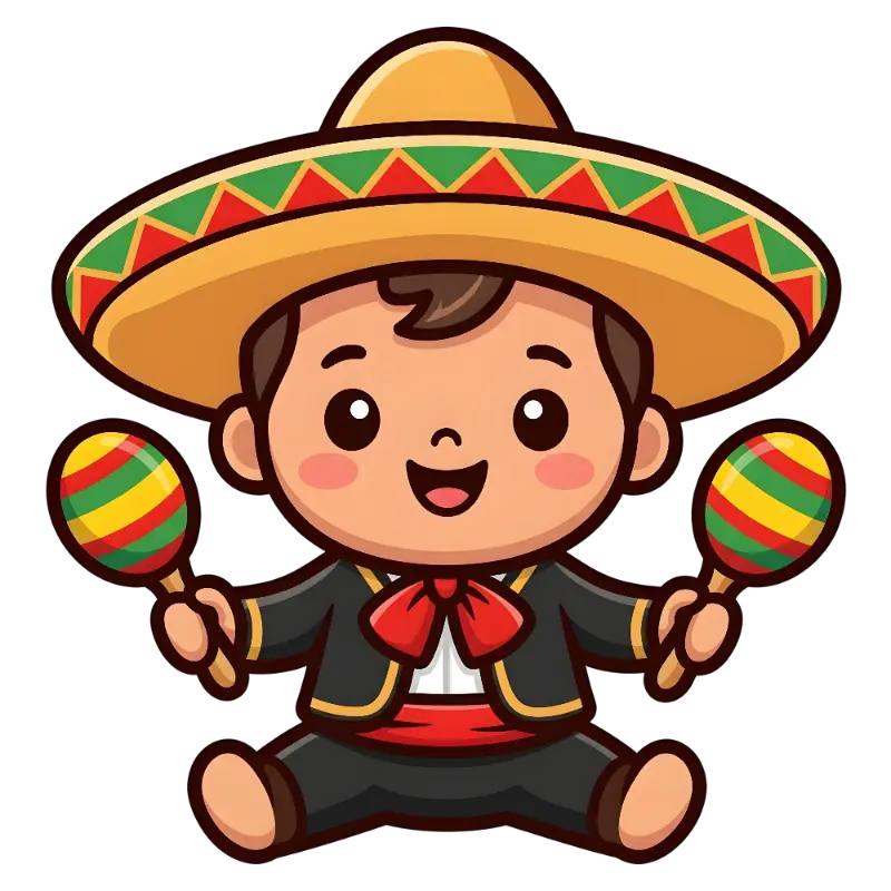Festive Chibi Boy in Mexican Attire holding Maracas