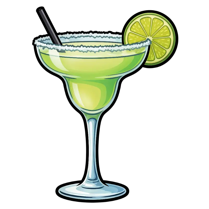 Playful Cartoon Margarita with Lime Slice and Drinking Straw