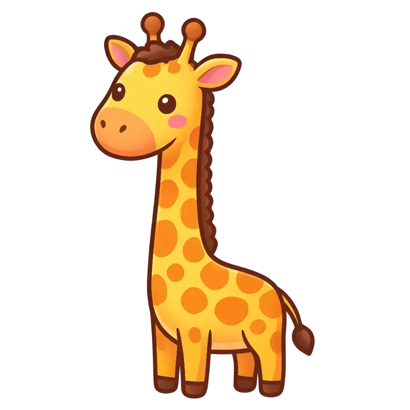 Kawaii Cartoon Giraffe with Large Eyes and Rounded Shapes