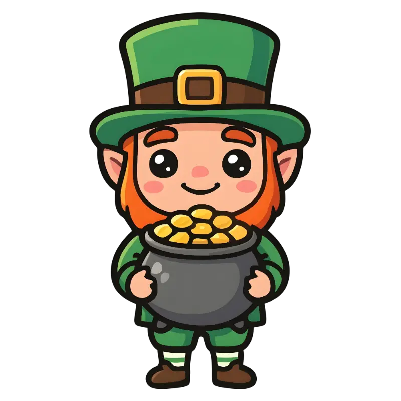 Adorable Irish Leprechaun with Pot of Gold Illustration