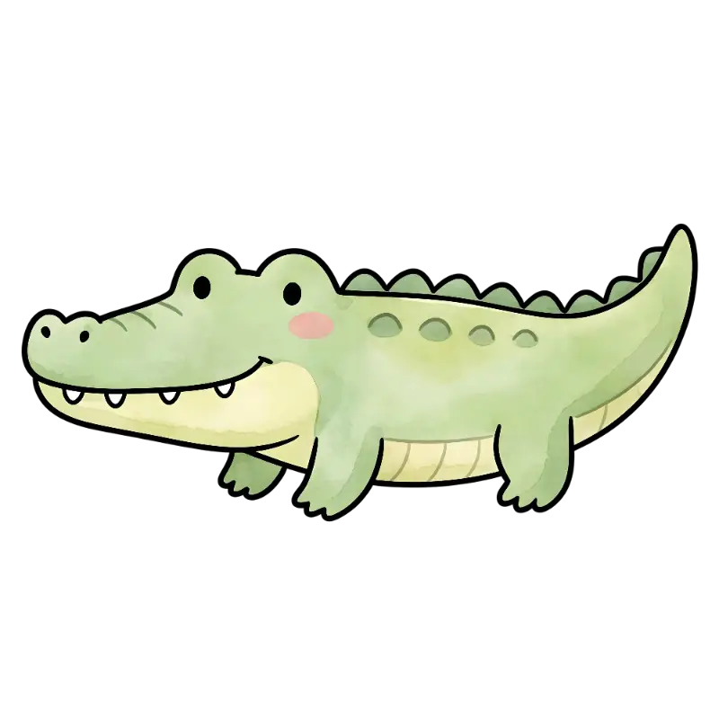 Kawaii Cartoon Alligator with Smiling Mouth and Round Eyes
