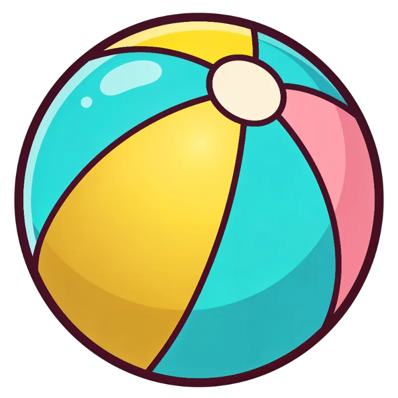 Glossy Cartoon Beach Ball with Vibrant Stripes and Dark Outline