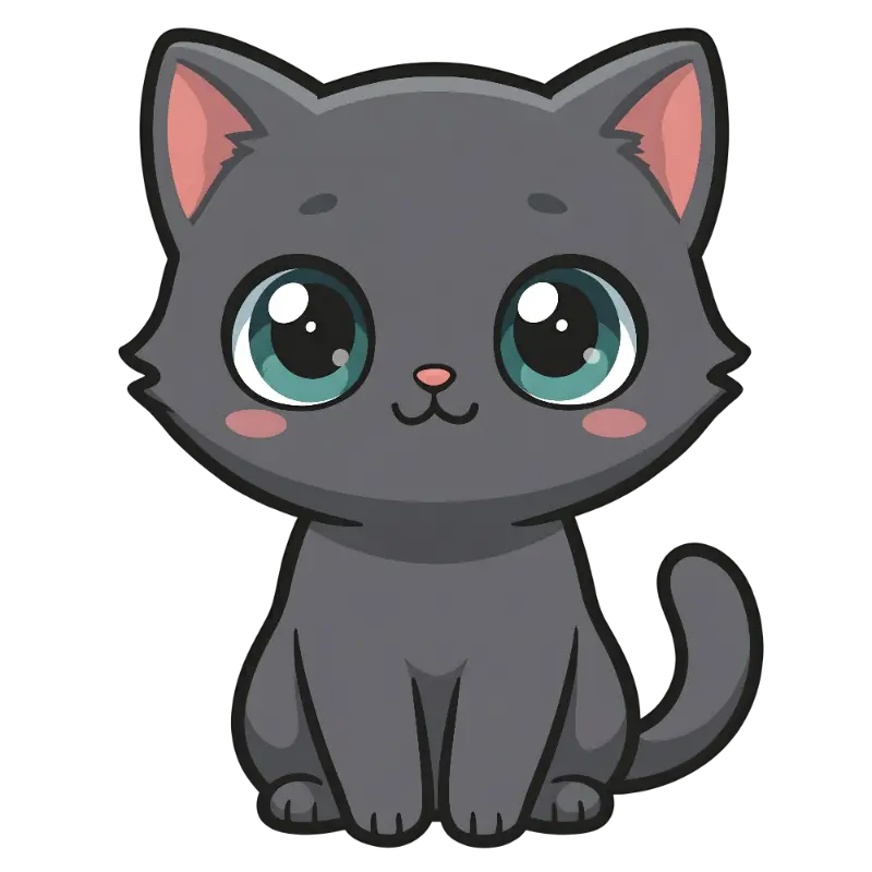 Adorable Grey Cat Character Kiss Cut Sticker with Big Eyes