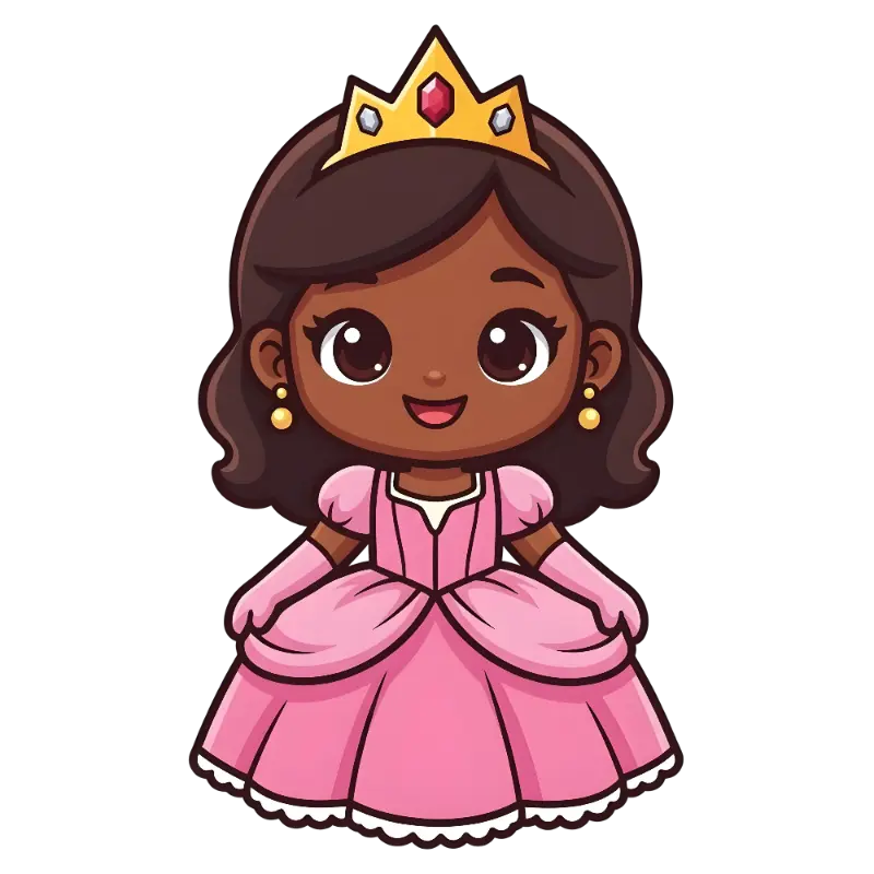 Cute Kawaii Princess with Pink Gown and Gold Crown