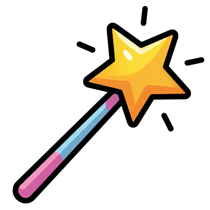Cute Emoji Style Magic Wand with Gold Star and Sparkles