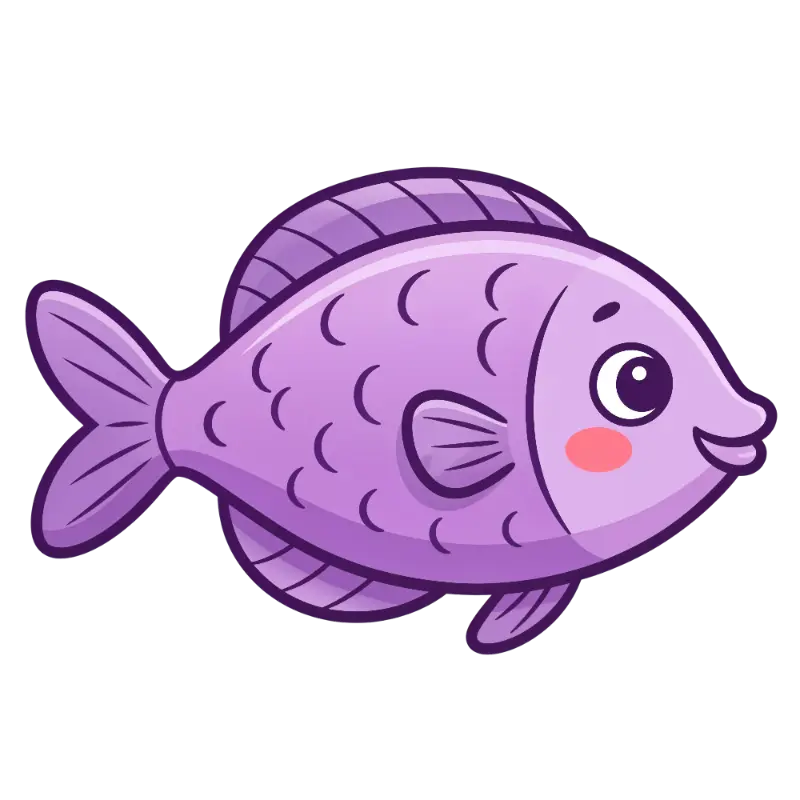 Cute Purple Cartoon Fish with Blushing Cheeks Illustration