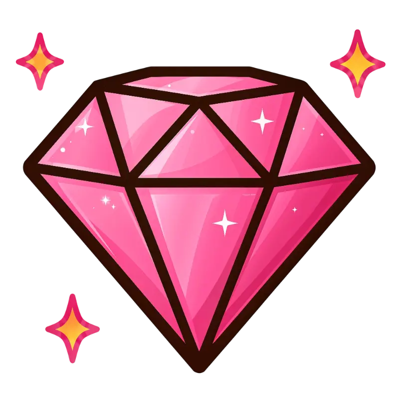 Cartoon Sparkling Pink Diamond with Star-Shaped Sparkles