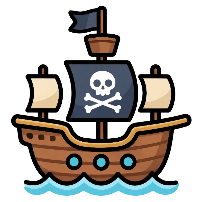 Cartoon Pirate Ship with Skull Sail