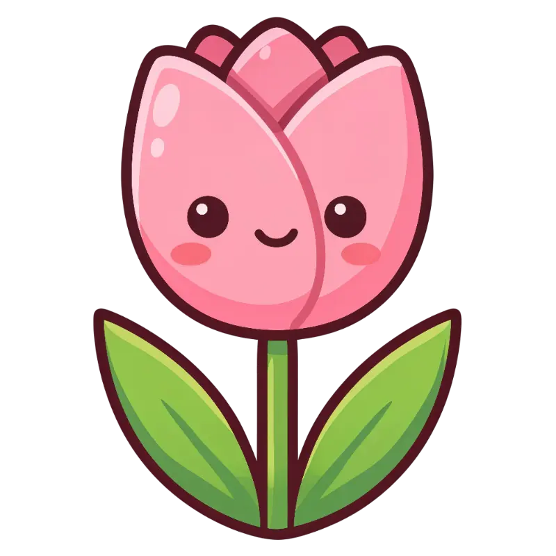 Kawaii Smiling Pink Tulip Character