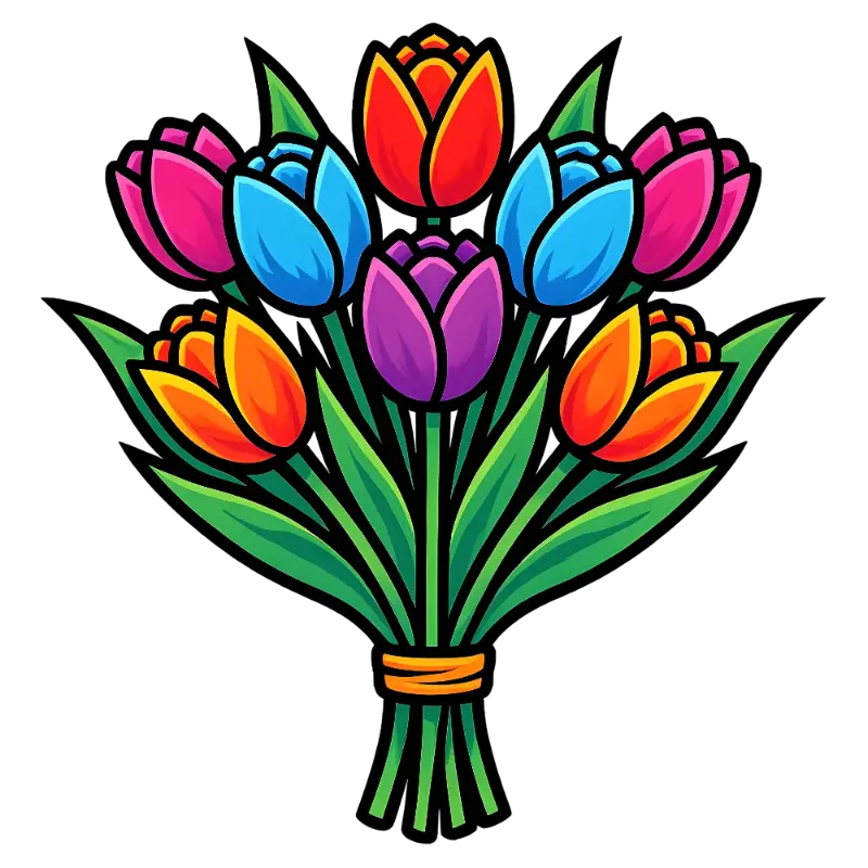 Vibrant Colorful Stylized Tulip Bouquet