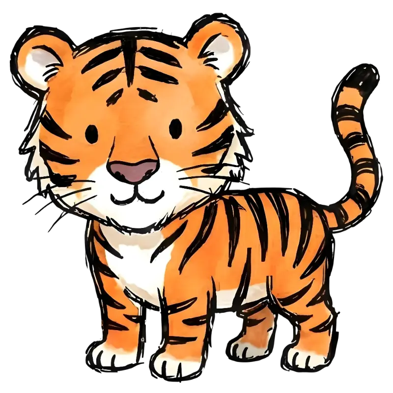 Cute Watercolor Cartoon Tiger Cub Illustration for Kids