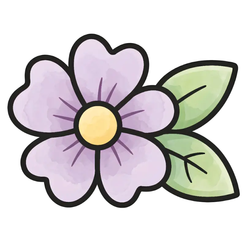 Simple Line Art Flower with Watercolor Texture