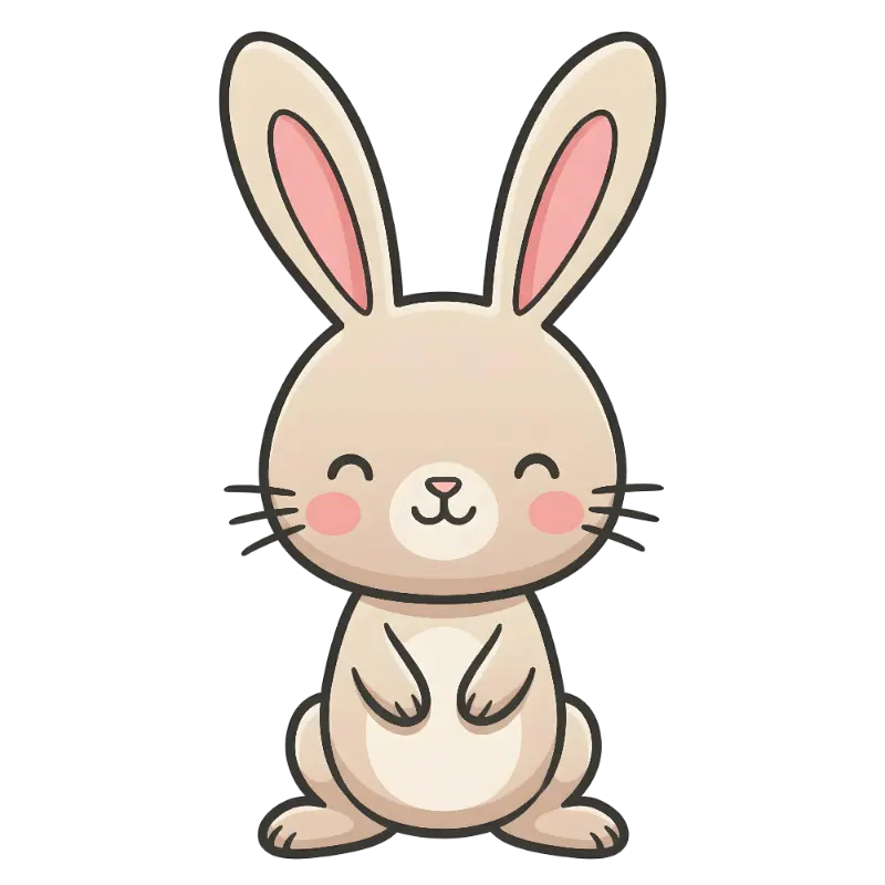 Kawaii Smiling Bunny with Pink Cheeks and Large Ears