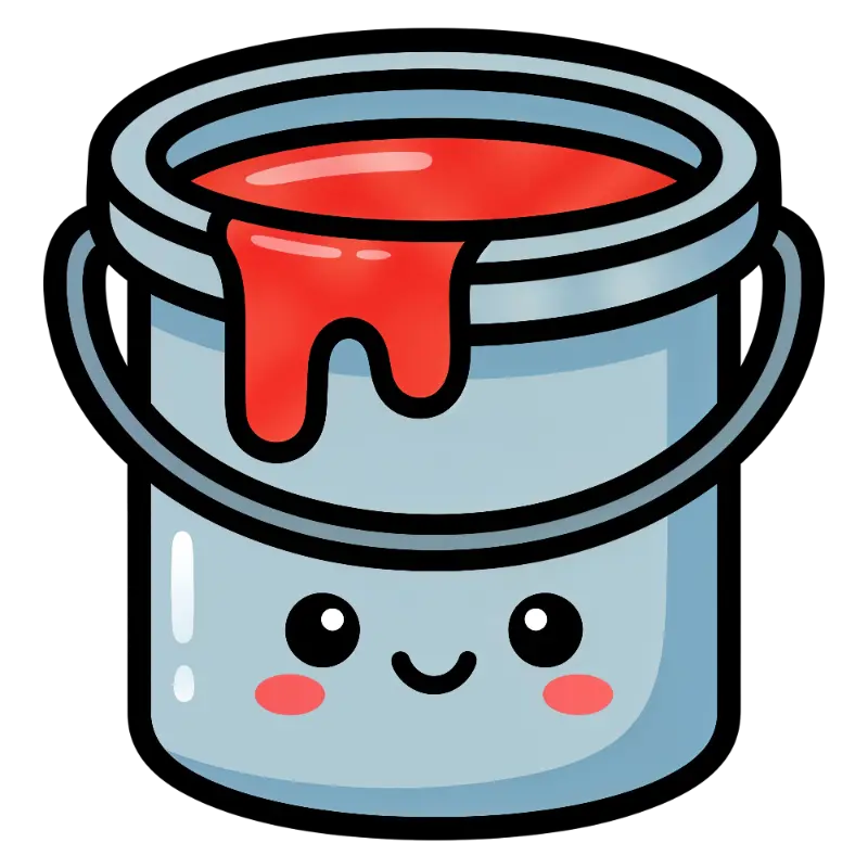Kawaii Paint Can with Red Spill