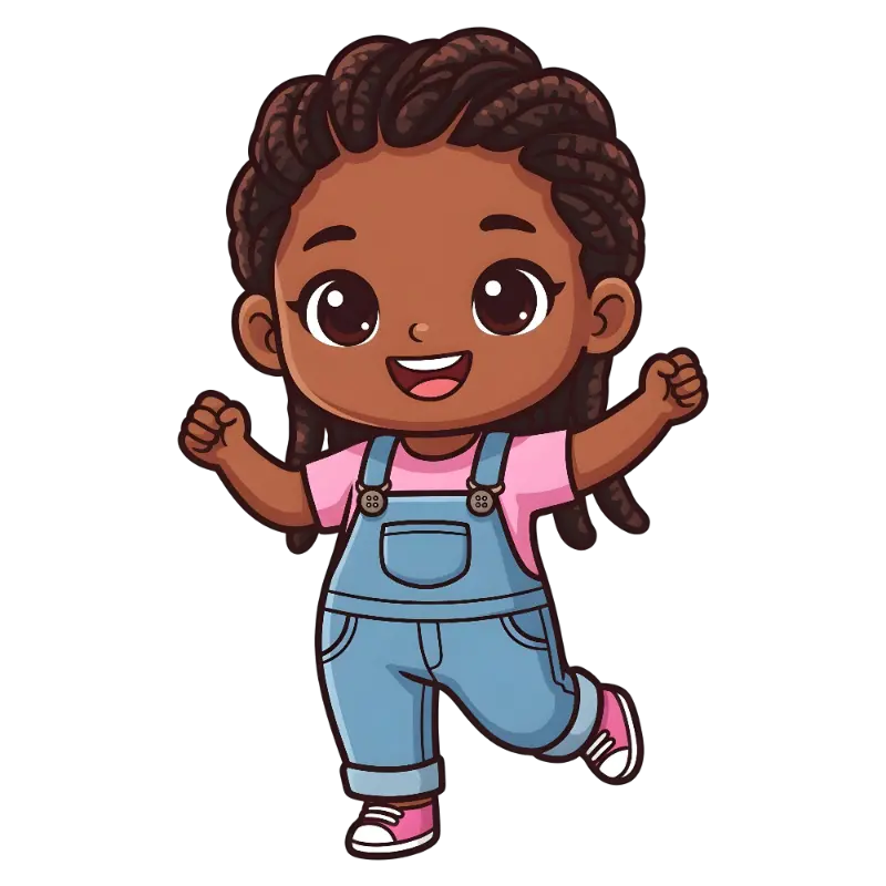 Energetic Chibi Girl with Braided Hair and Overalls