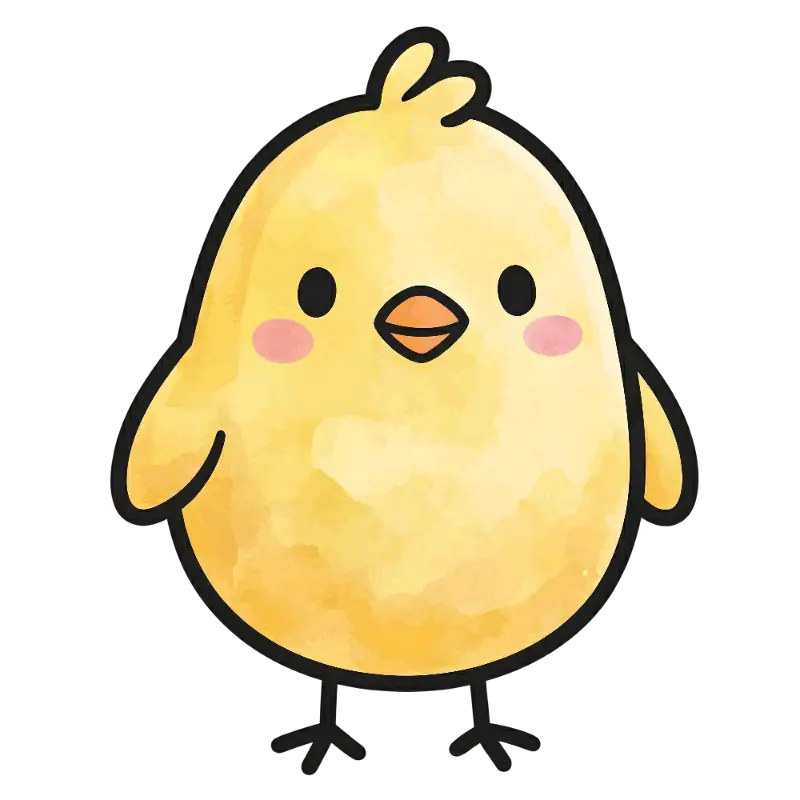 Kawaii Watercolor Baby Chick Character with Pink Blush Cheeks