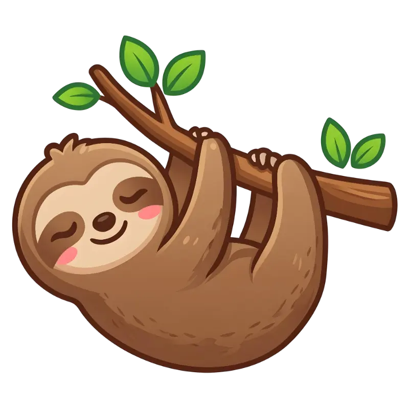 Cute Relaxed Sloth Character Hand-drawn on Tree Branch