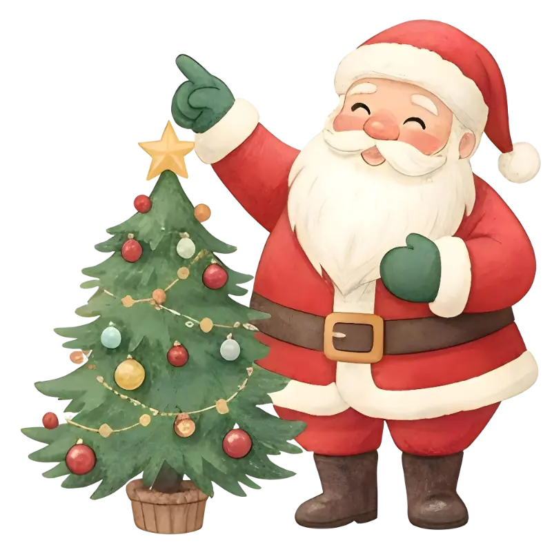 Watercolor Santa Claus Cartoon Christmas Tree Illustration