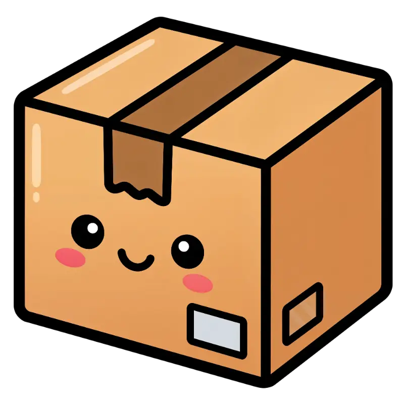 Kawaii Cardboard Box Character with Smiling Face and Pink Blushes