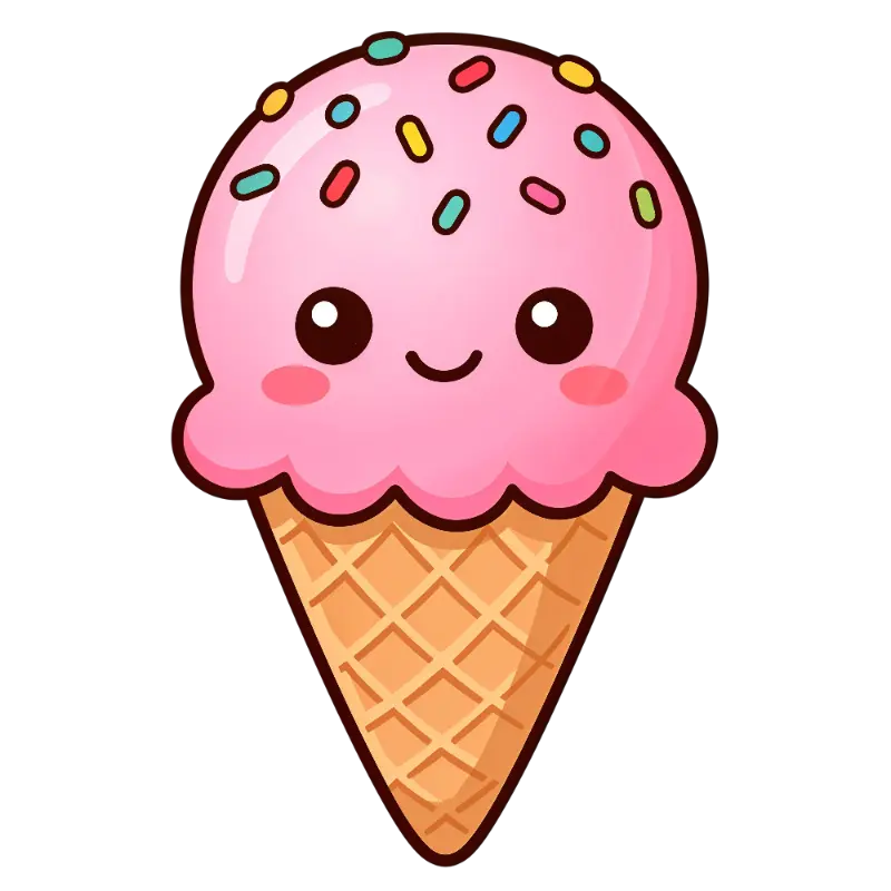 Kawaii Smiling Ice Cream Cone Character with Blush Cheeks