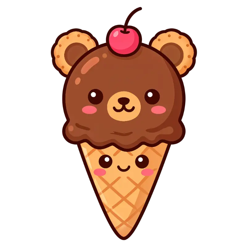 Kawaii Smiling Bear Ice Cream Cone Character Illustration
