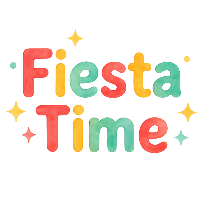 Playful Watercolor Fiesta Time Lettering with Stars and Dots