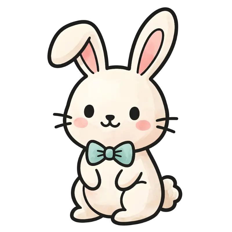 Playful Watercolor Bunny with Rosy Cheeks and Bow Tie