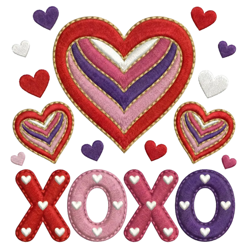 Embroidered Applique Hearts XOXO Design for Valentine's Day