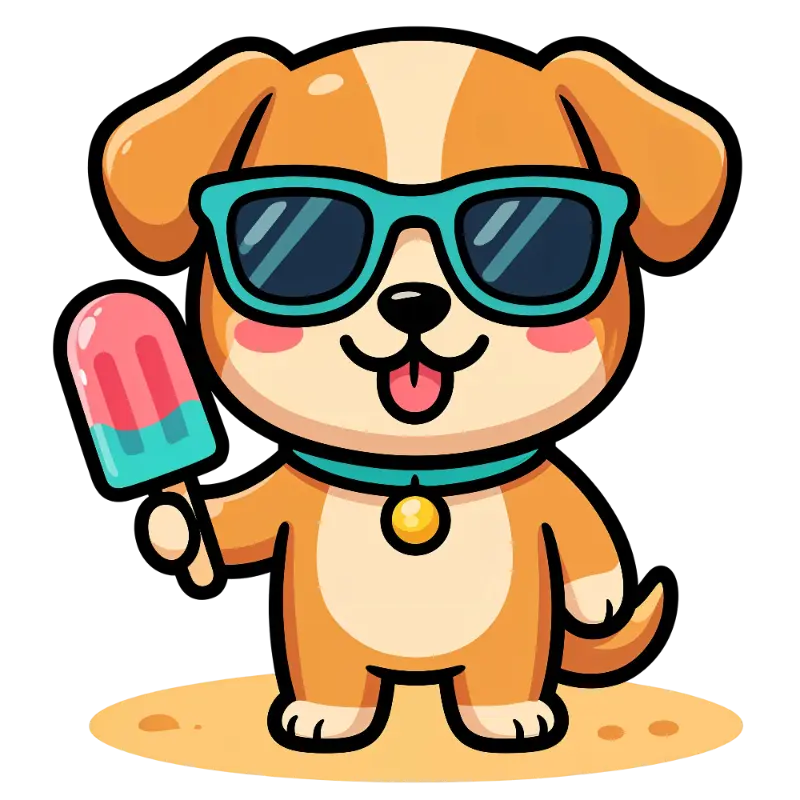 Kawaii Dog Character with Sunglasses and Popsicle