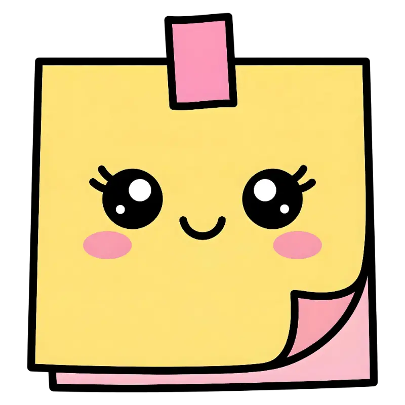 Kawaii Smiling Sticky Note Character with Pink Tape