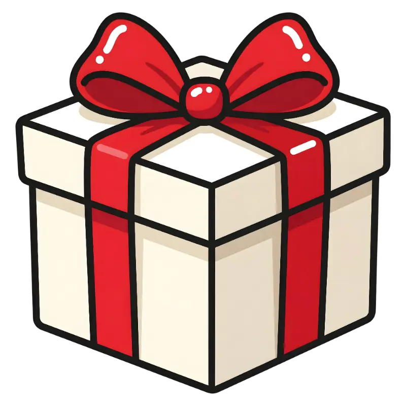 Celebratory Outline Art Gift Box with Bright Red Bow Accent