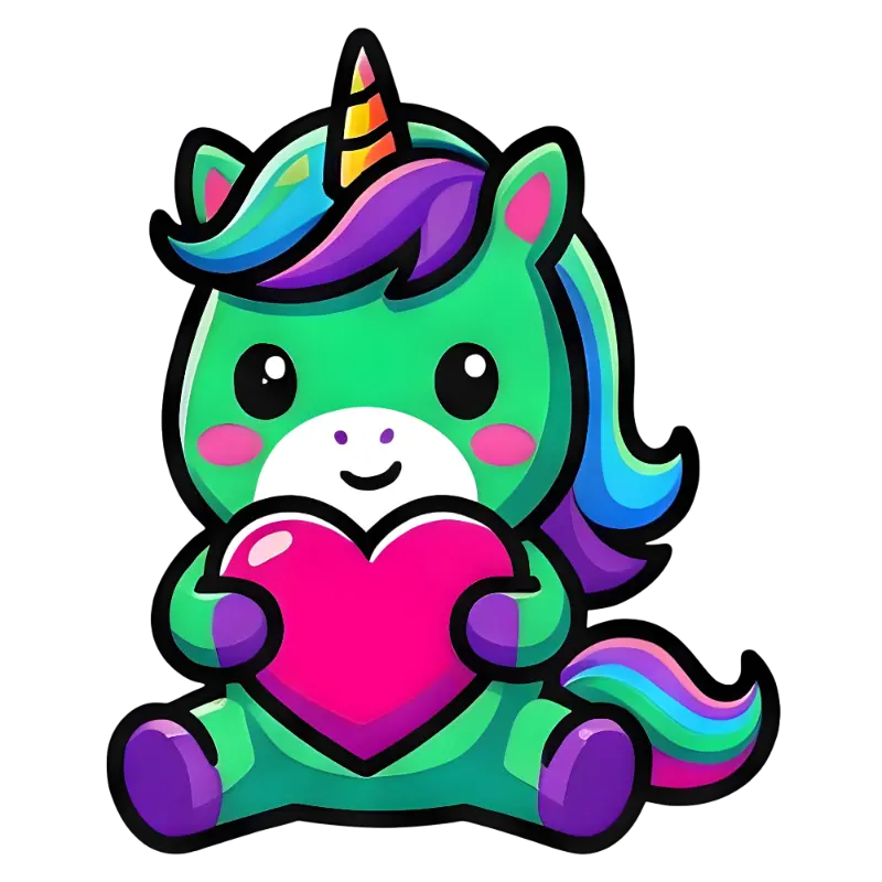 Cute Chibi Kawaii Unicorn Holding Heart Sticker Graphic