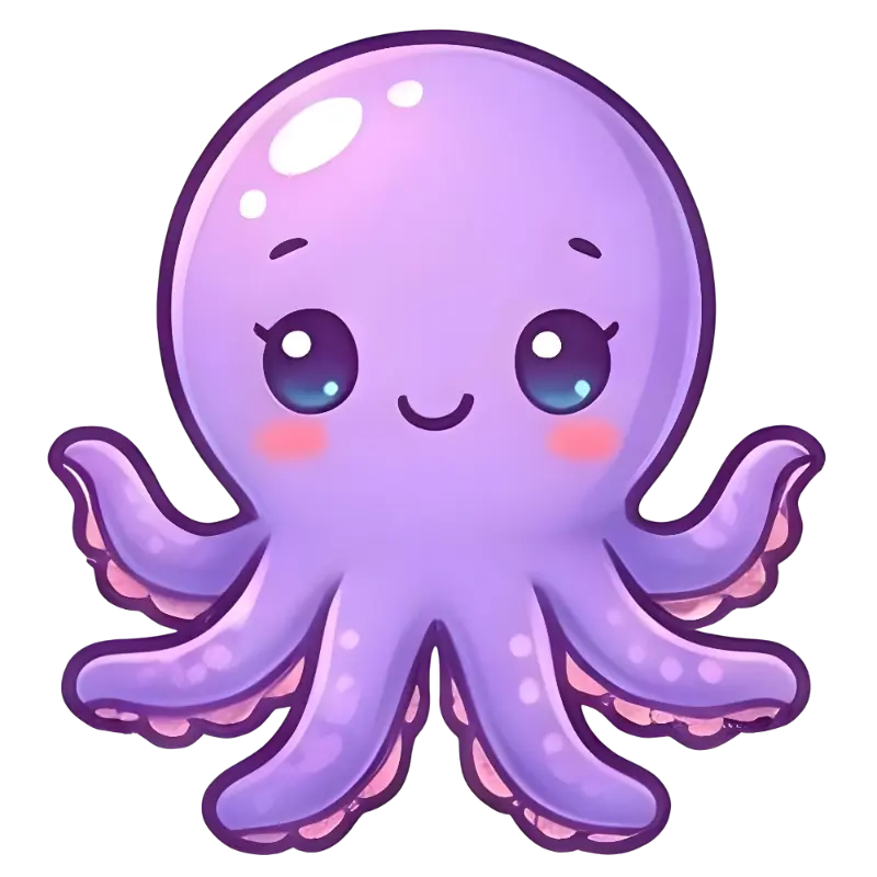 Chibi Cute Cartoon Octopus with Sparkling Eyes and Rosy Cheeks